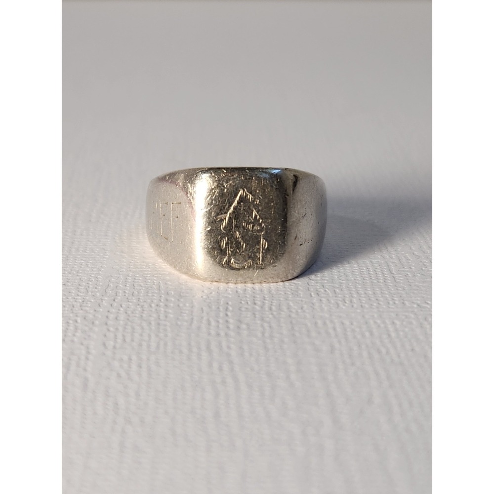1970's VTG 10K Solid White Gold Signet Ring 9.69g Sz9.25 Navy Vet CPD Estate - Picture 2 of 16